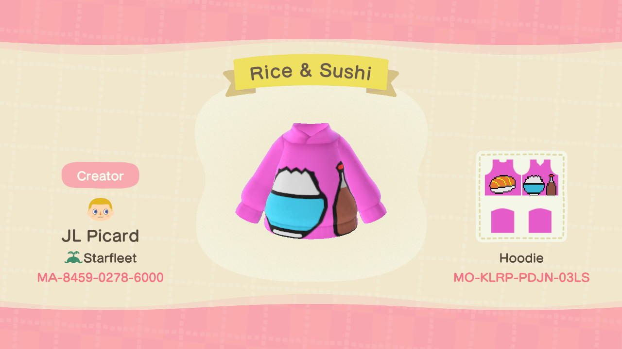 Animal Crossing Design Code: MO-KLRP-PDJN-03LS Rice and Sushi