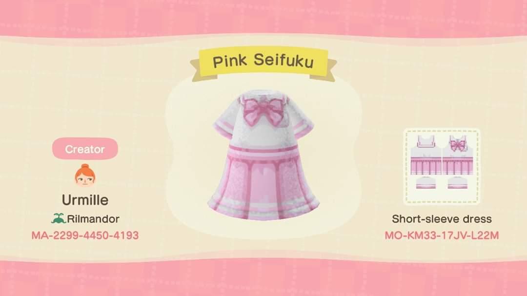 Animal Crossing Design Code: MO-KM33-17JV-L22M Pink Seifuku