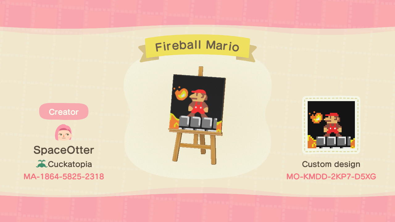 Animal Crossing Design Code: MO-KMDD-2KP7-D5XG Fireball Mario