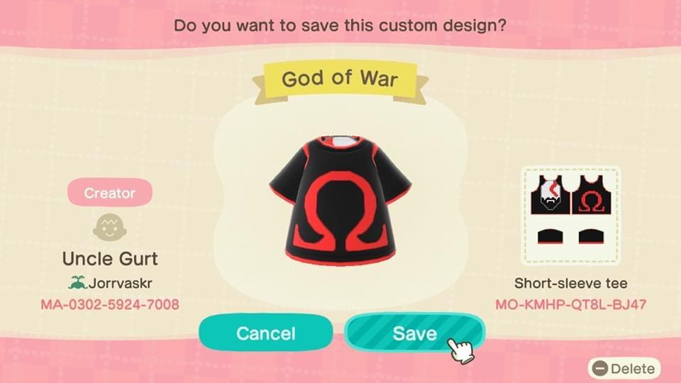 Animal Crossing Design Code: MO-KMHP-QT8L-BJ47 God of War