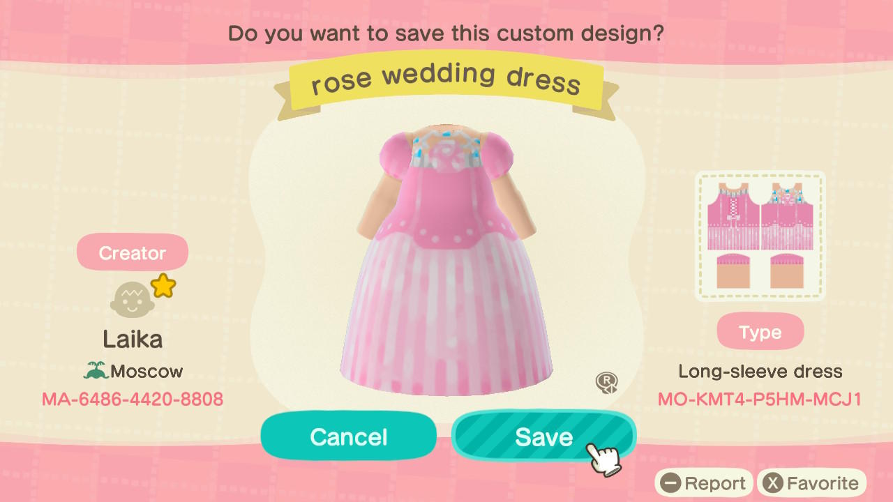 Animal Crossing Design Code: MO-KMT4-P5HM-MCJ1 Rose Wedding Dress