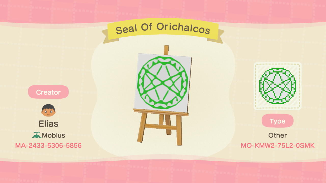 Animal Crossing Design Code: MO-KMW2-75L2-0SMK Seal Of Orichalcos