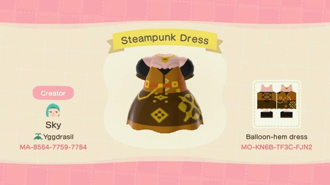 Animal Crossing Design Code: MO-KN6B-TF3C-FJN2 Steampunk Dress