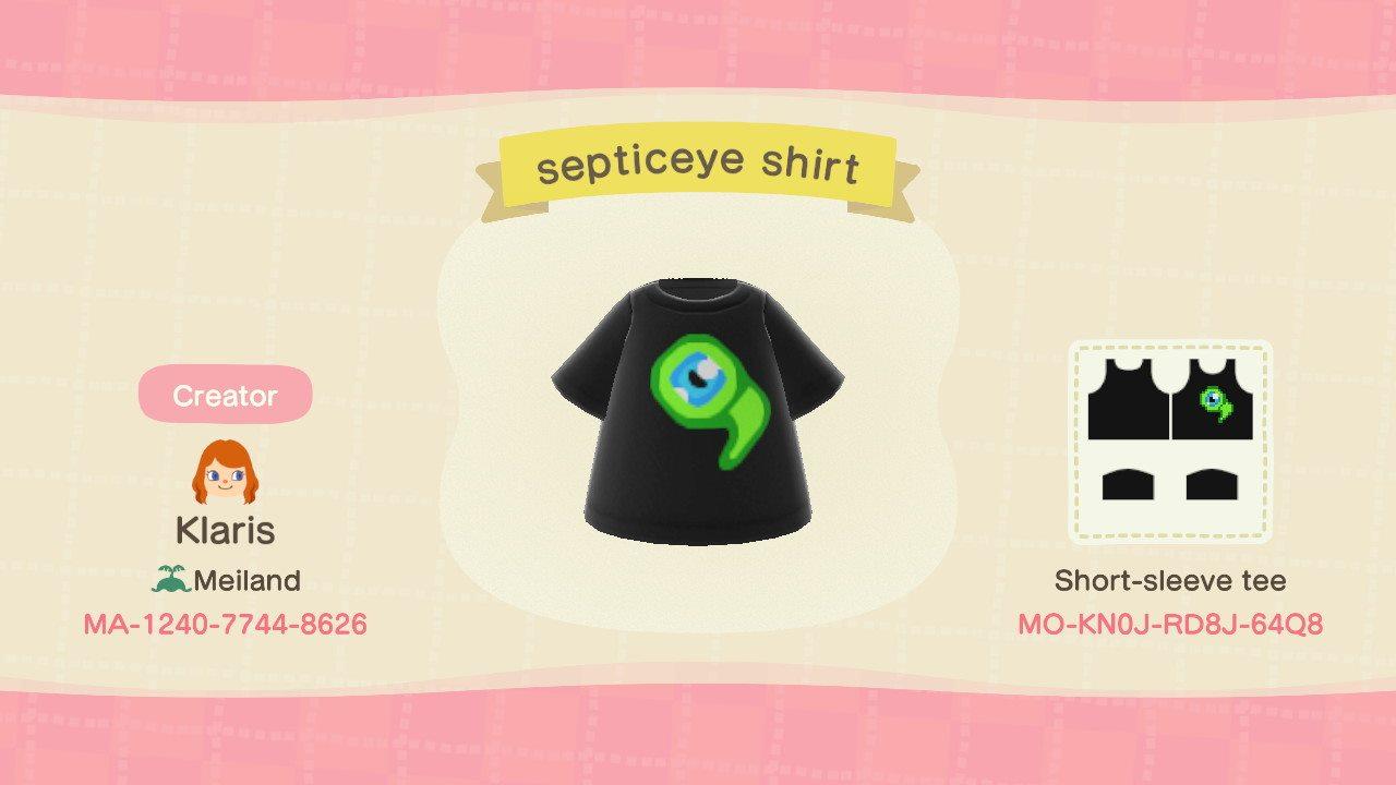 Animal Crossing Design Code: MO-KNOJ-RD8J-64Q8 Septiceye Sam Tee