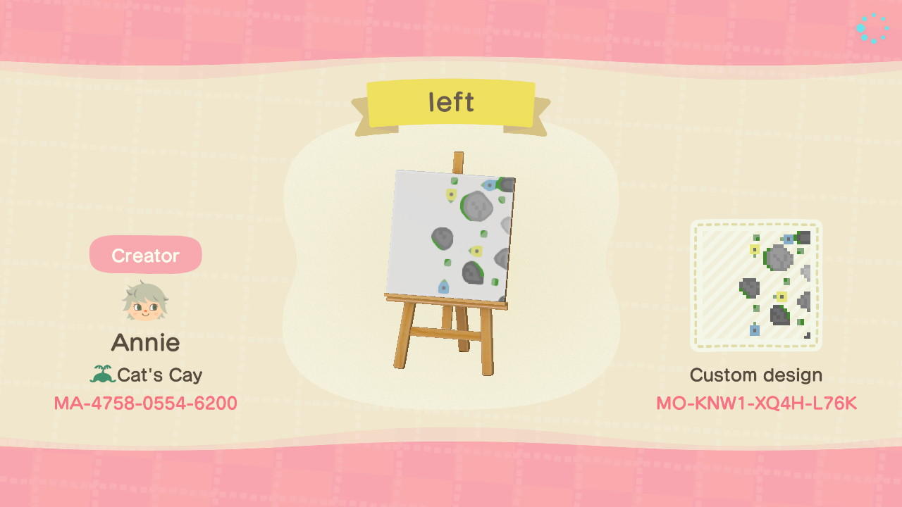 Animal Crossing Design Code: MO-KNW1-XQ4H-L76K left