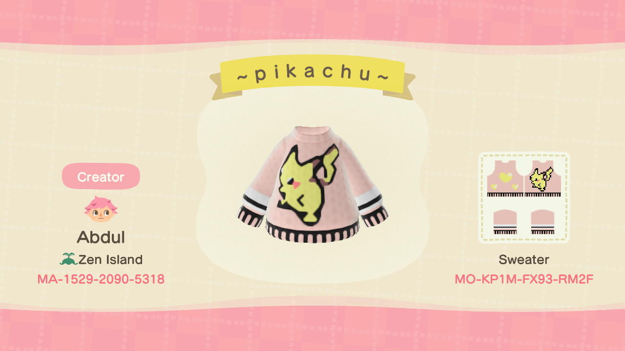 Animal Crossing Design Code: MO-KP1M-FX93-RM2F ~ p i k a c h u ~