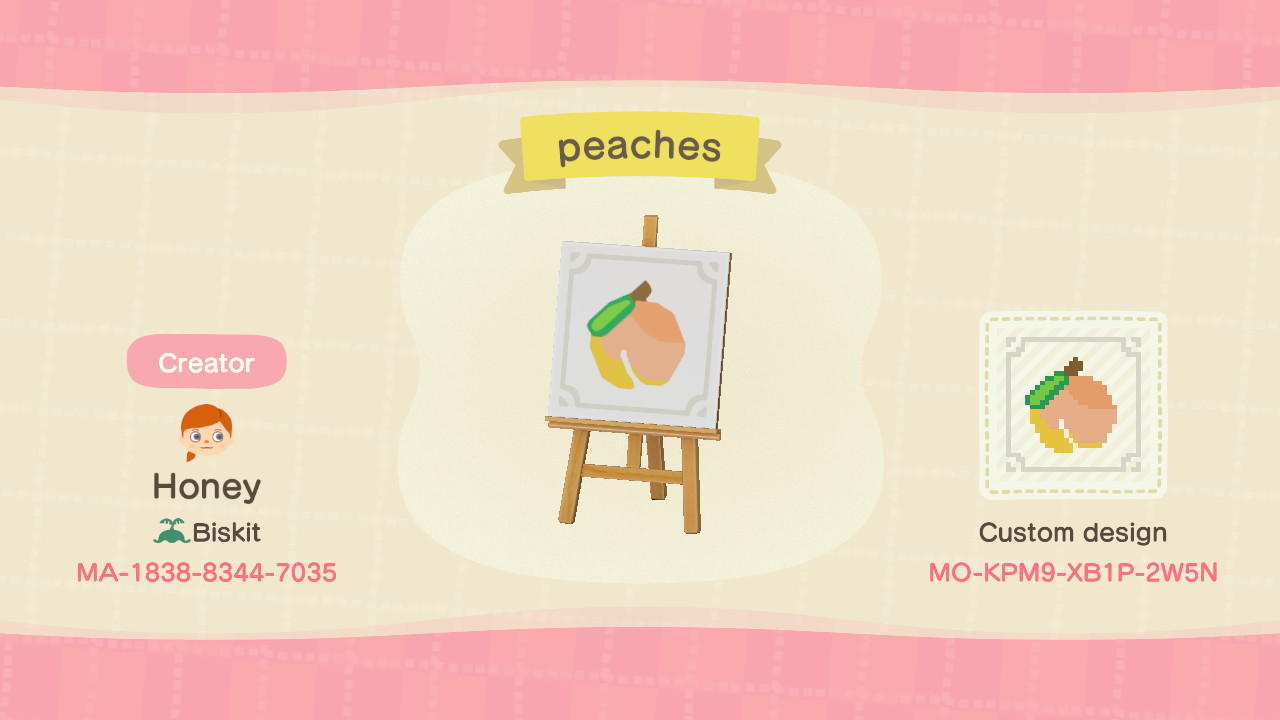 Animal Crossing Design Code: MO-KPM9-XB1P-2W5N Peaches