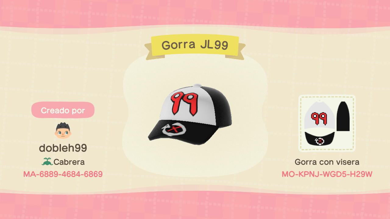 Animal Crossing Design Code: MO-KPNJ-WGD5-H28W Corra JL Cap