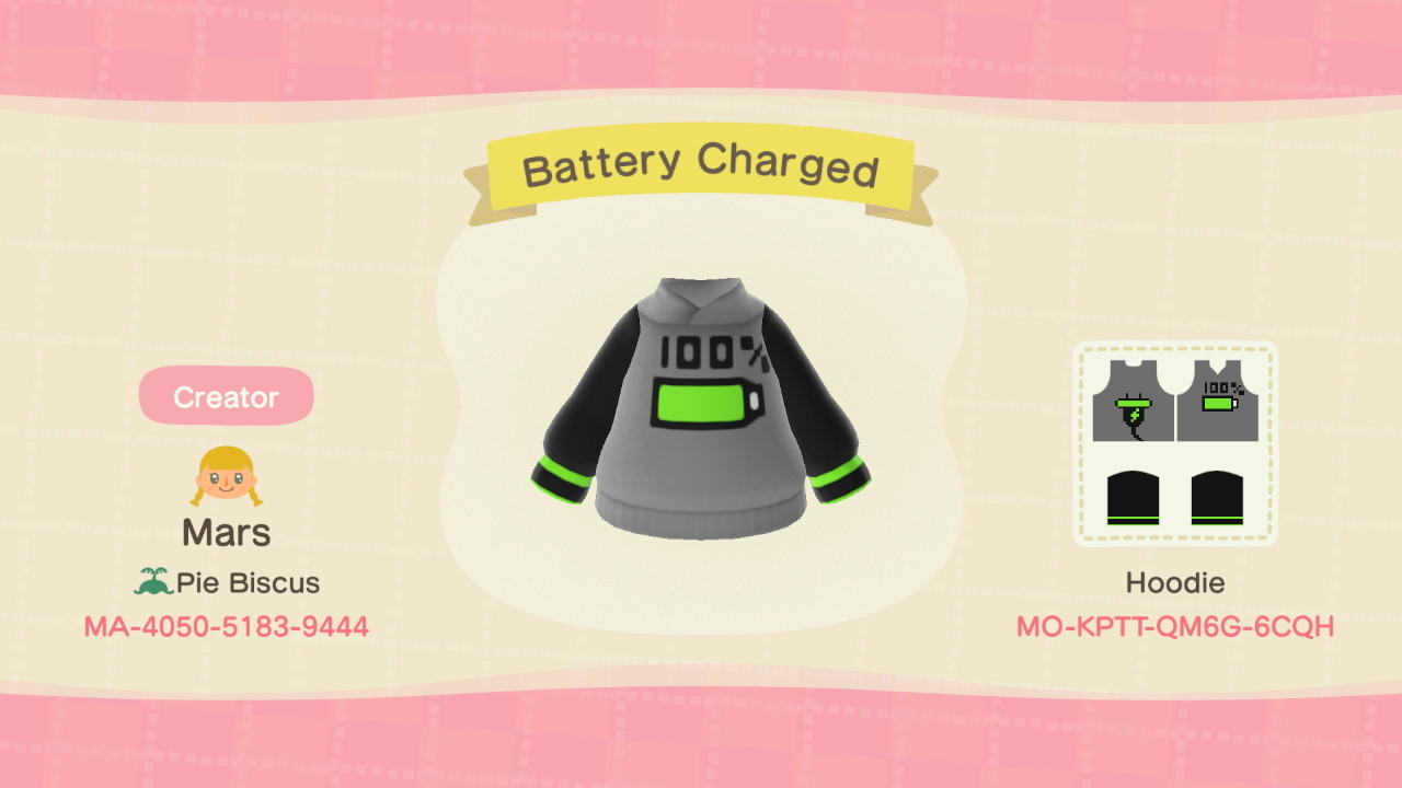 Animal Crossing Design Code: MO-KPTT-QM6G-6CQH Battery Charged Nerd