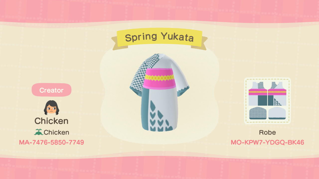Animal Crossing Design Code: MO-KPW7-YDGQ-BK46 Spring Yukata