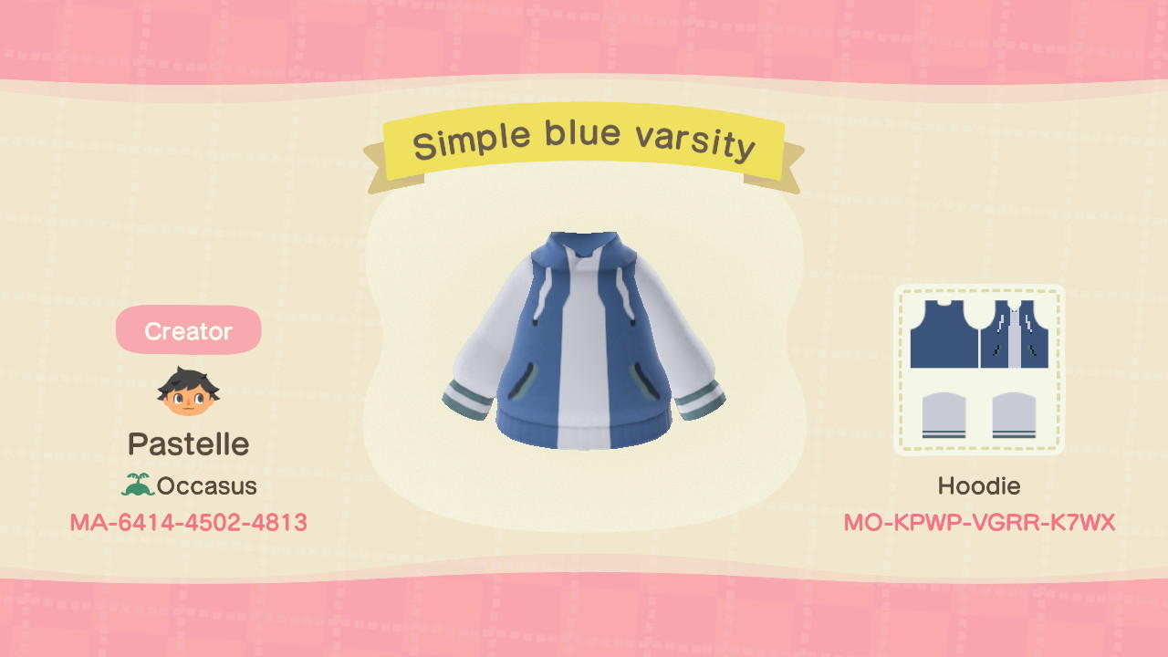 Animal Crossing Design Code: MO-KPWP-VGRR-K7WX Simple blue varsity