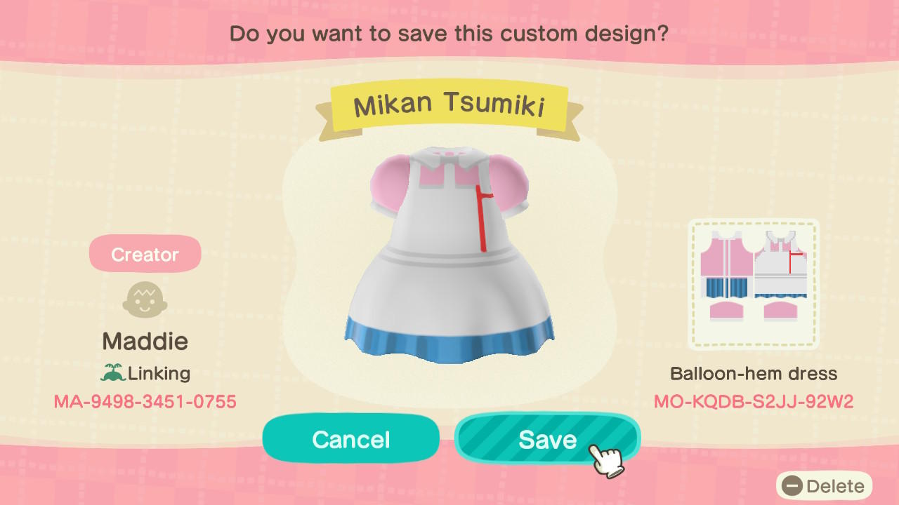 Animal Crossing Design Code: MO-KQDB-S2JJ-92W2 Mikan Tsumiki