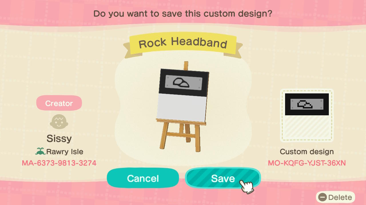 Animal Crossing Design Code: MO-KQFG-YJST-36XN Rock Headband
