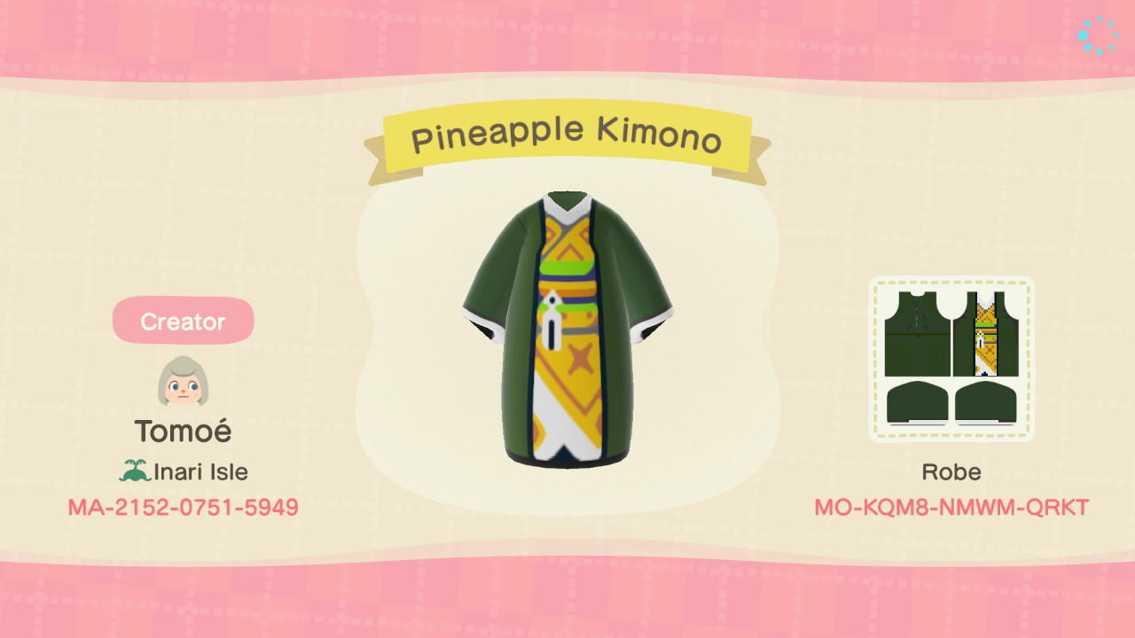 Animal Crossing Design Code: MO-KQM8-NMWM-QRKT Pineapple Kimono