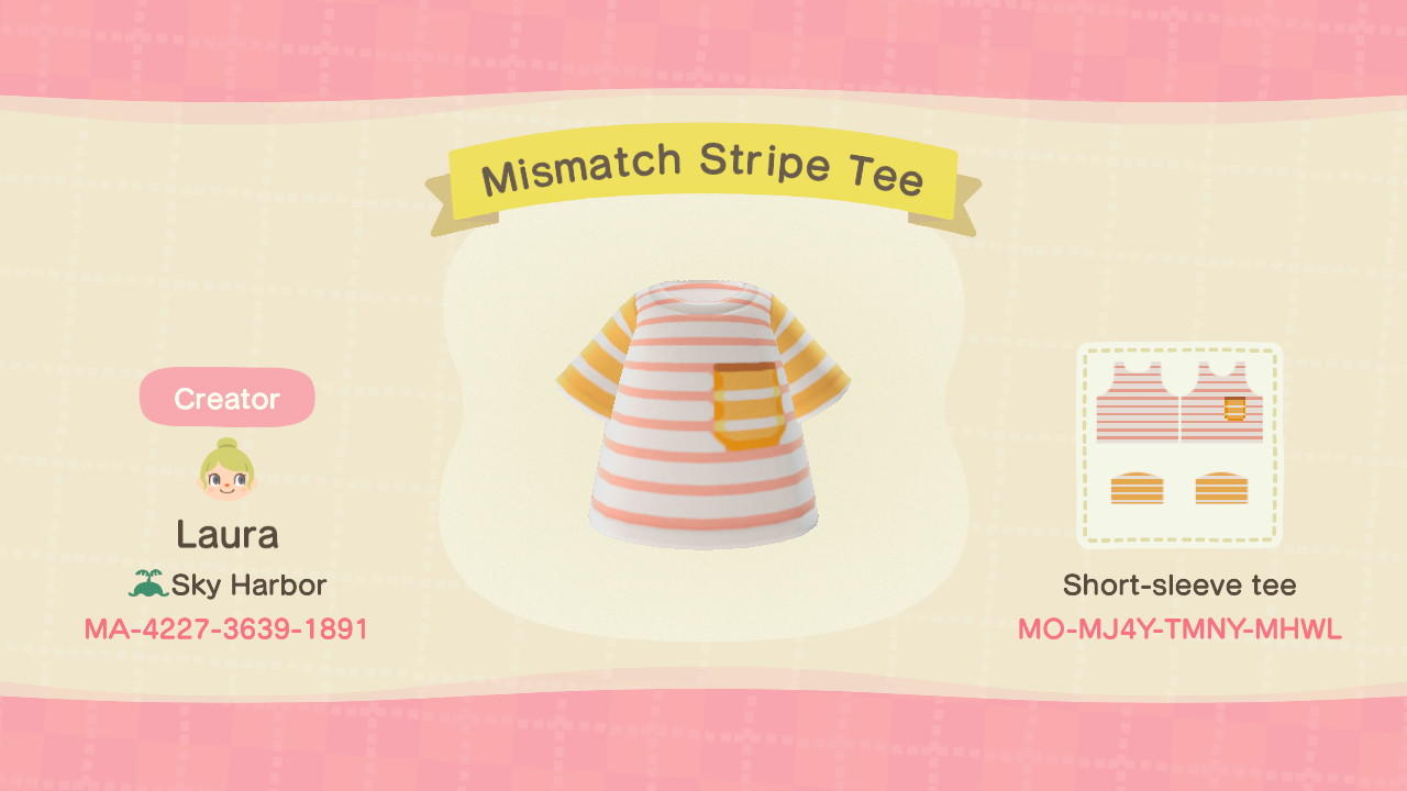 Animal Crossing Design Code: MO-KQN5-T721-38T7 Mismatch Stripe Tee