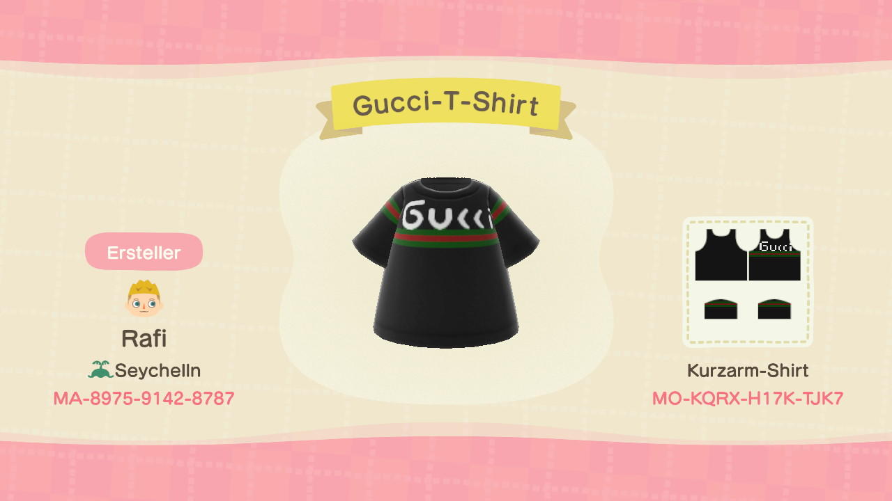 Animal Crossing Design Code: MO-KQRX-H17K-TJK7 Gucci-T-Shirt