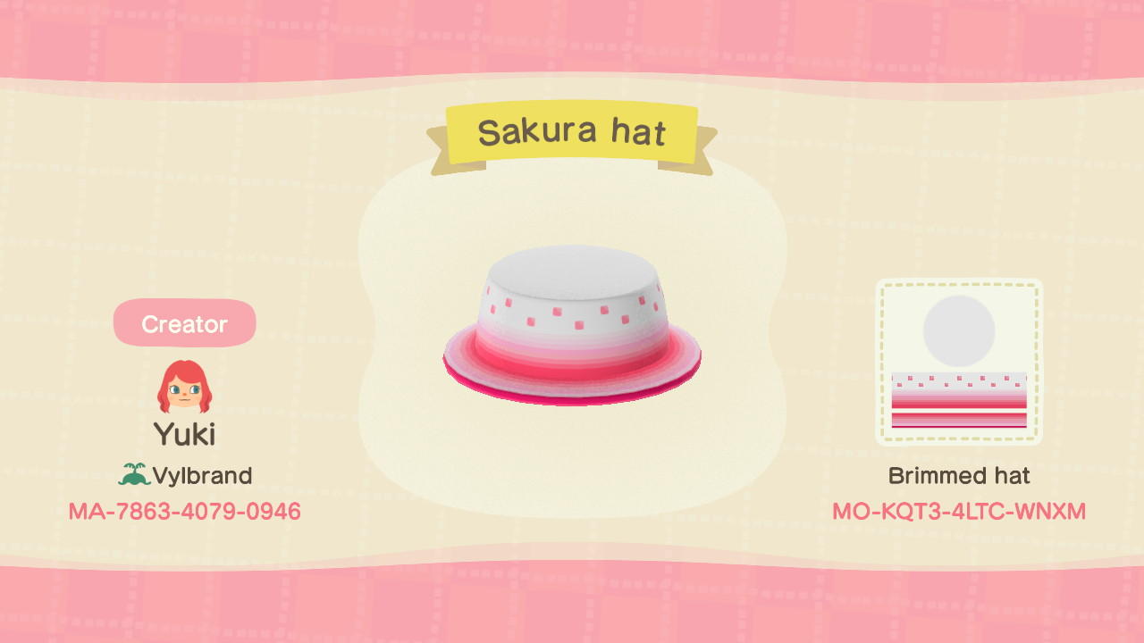 Animal Crossing Design Code: MO-KQT3-4LTC-WNXM Sakura hat