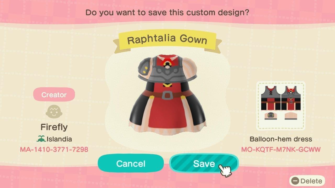 Animal Crossing Design Code: MO-KQTF-M7NK-GCWW Raphtalia Gown