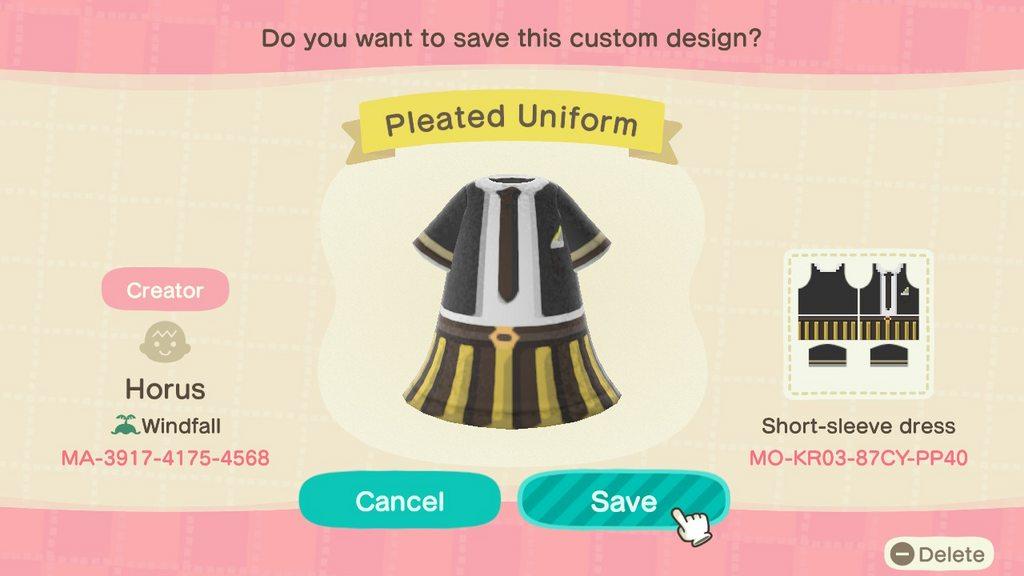 Animal Crossing Design Code: MO-KR03-87CY-PP40 Pleated Uniform