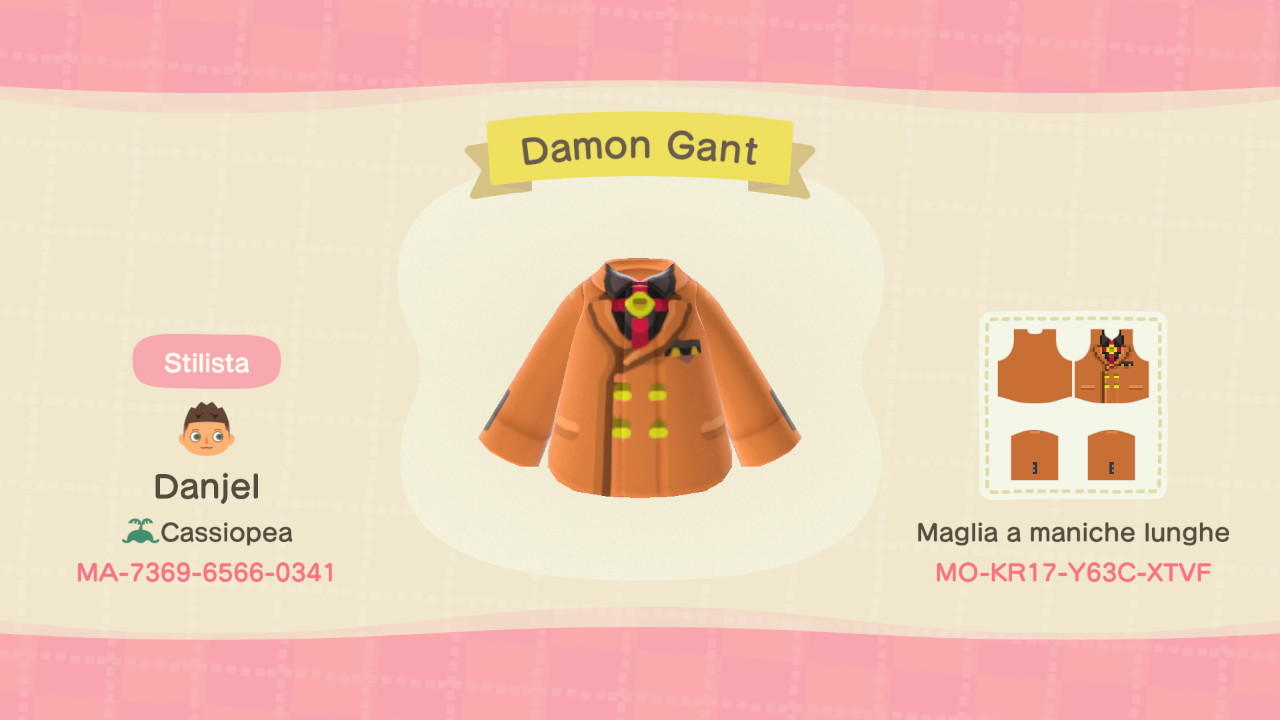 Animal Crossing Design Code: MO-KR17-Y63C-XTVF Damon Gant Suit