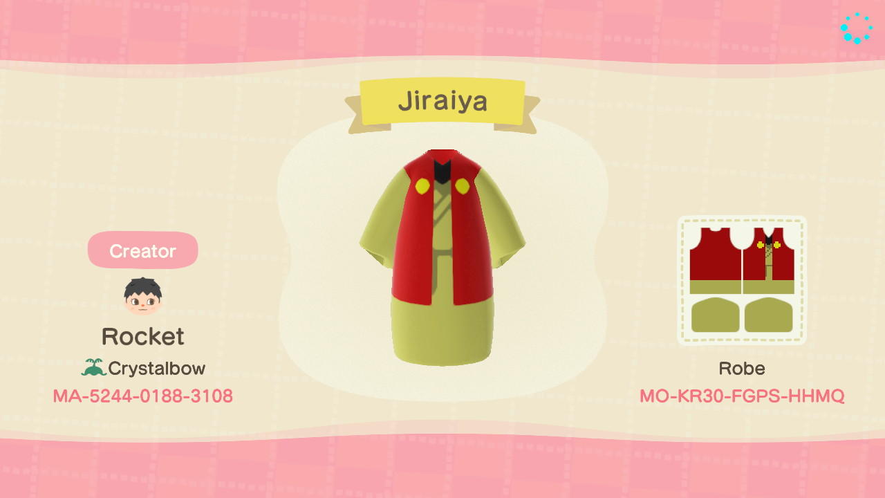 Animal Crossing Design Code: MO-KR30-FGPS-HHMQ Jiraiya Naruto Robe