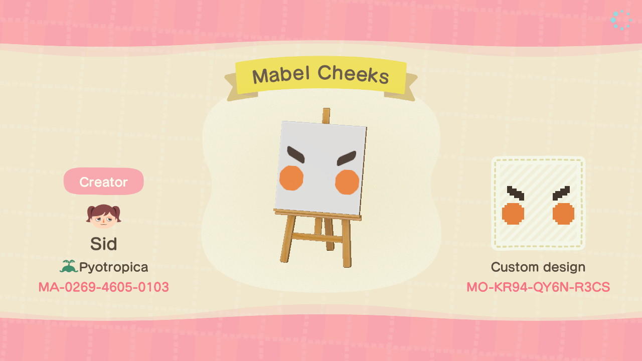 Animal Crossing Design Code: MO-KR94-QY6N-R3CS Mabel Cheeks