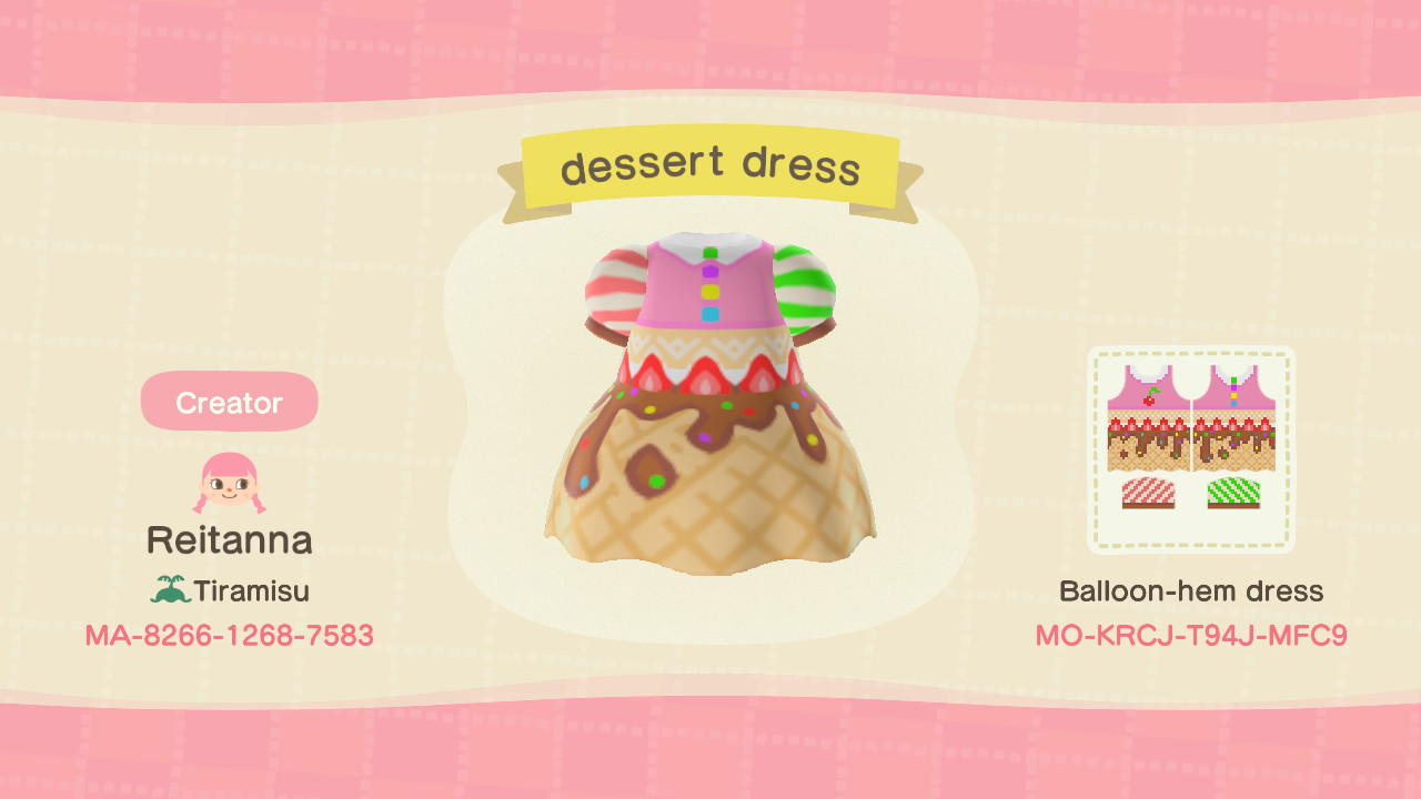 Animal Crossing Design Code: MO-KRCJ-T94J-MFC9 dessert dress