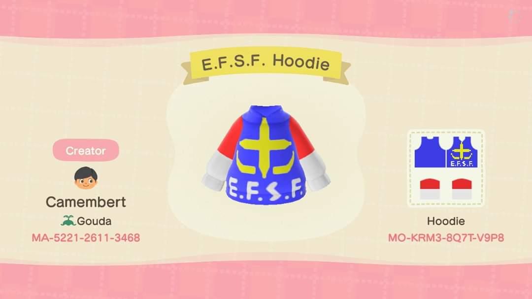 Animal Crossing Design Code: MO-KRM3-8Q7T-V9P8 Gundam EFSF Hoodie