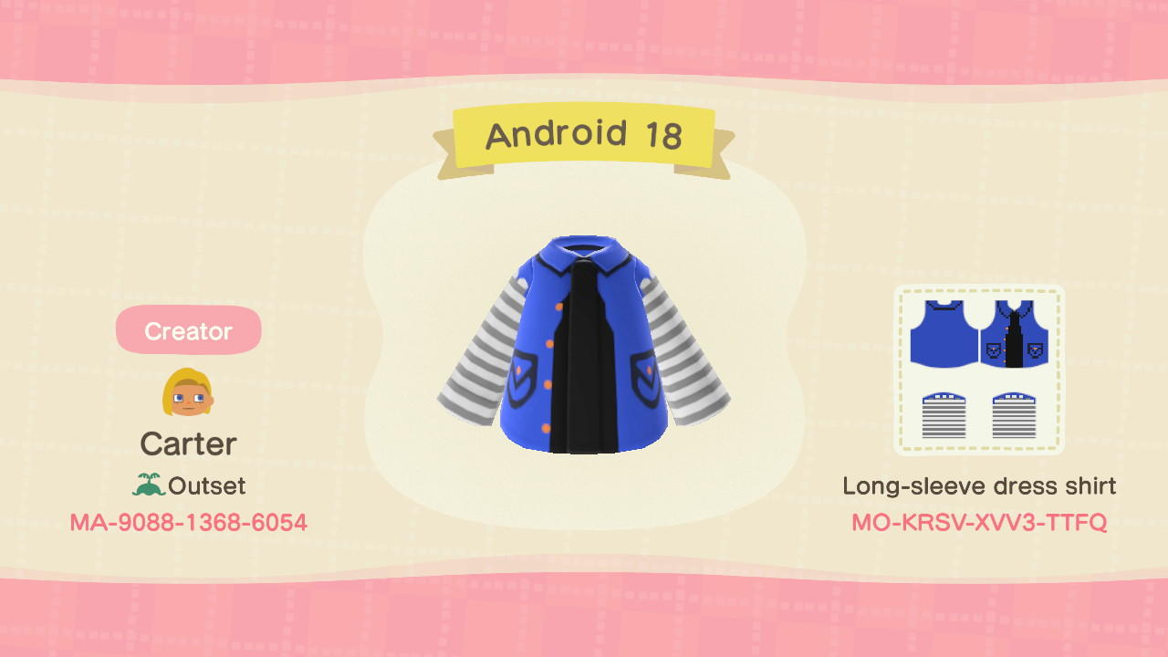 Animal Crossing Design Code: MO-KRSV-XVV3-TTFQ Android 18