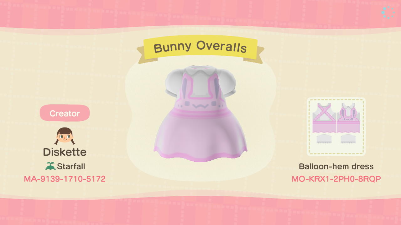 Animal Crossing Design Code: MO-KRX1-2PH0-8RQP Bunny Overalls