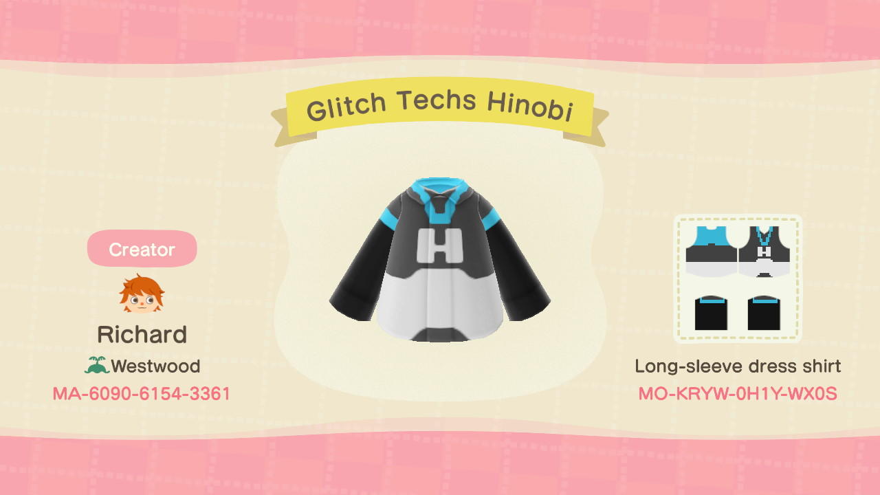 Animal Crossing Design Code: MO-KRYW-0H1Y-WX0S Glitch Techs Hinobi