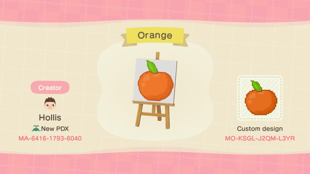 Animal Crossing Design Code: MO-KSGL-J2QM-L3YR Orange