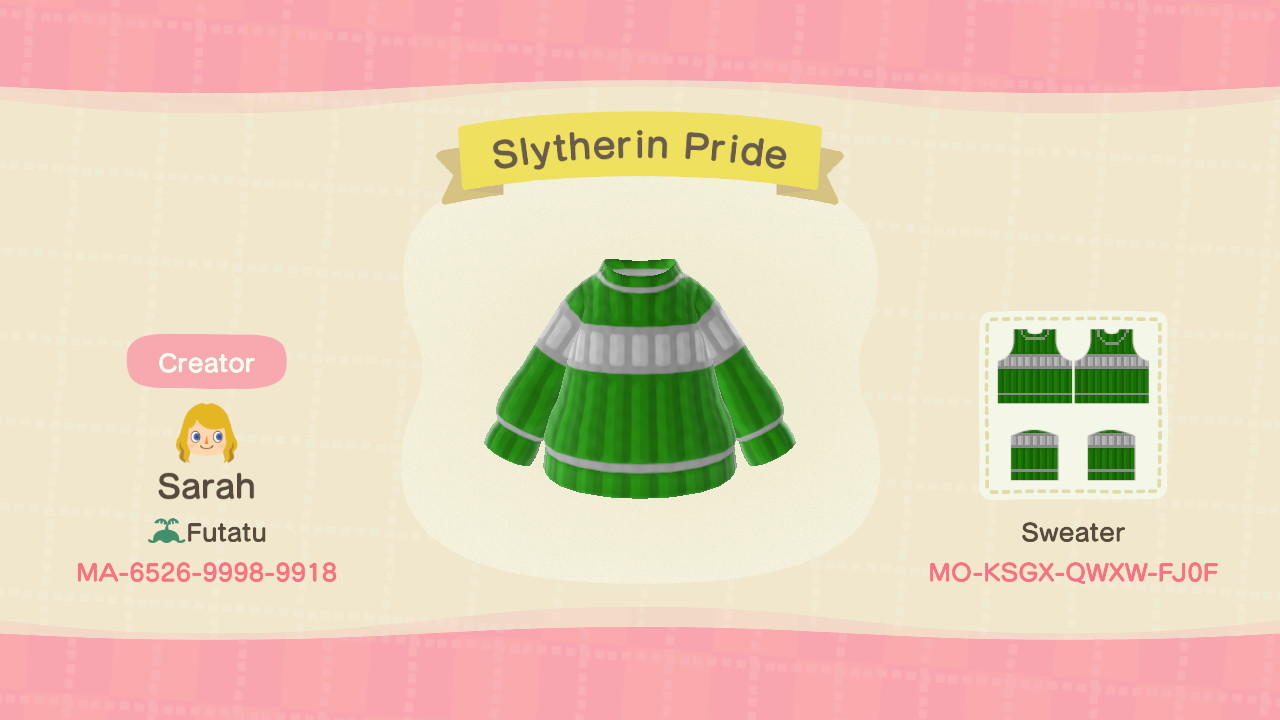 Animal Crossing Design Code: MO-KSGX-QWXW-FJ0F Slytherin Pride