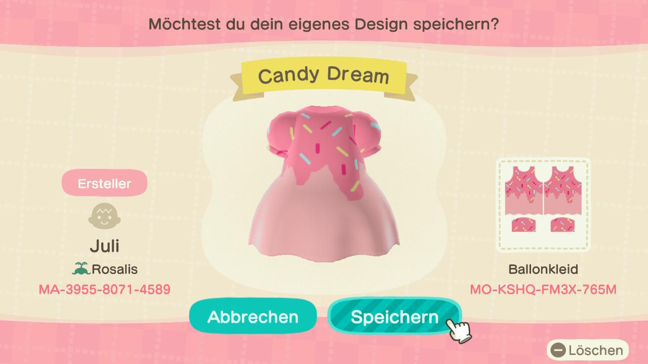 Animal Crossing Design Code: MO-KSHQ-FM3X-765M Candy Dream