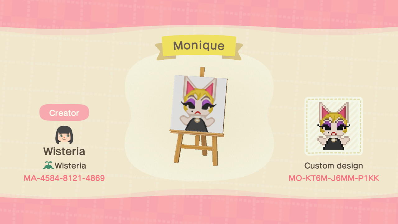 Animal Crossing Design Code: MO-KT6M-J6MM-P1KK Monique