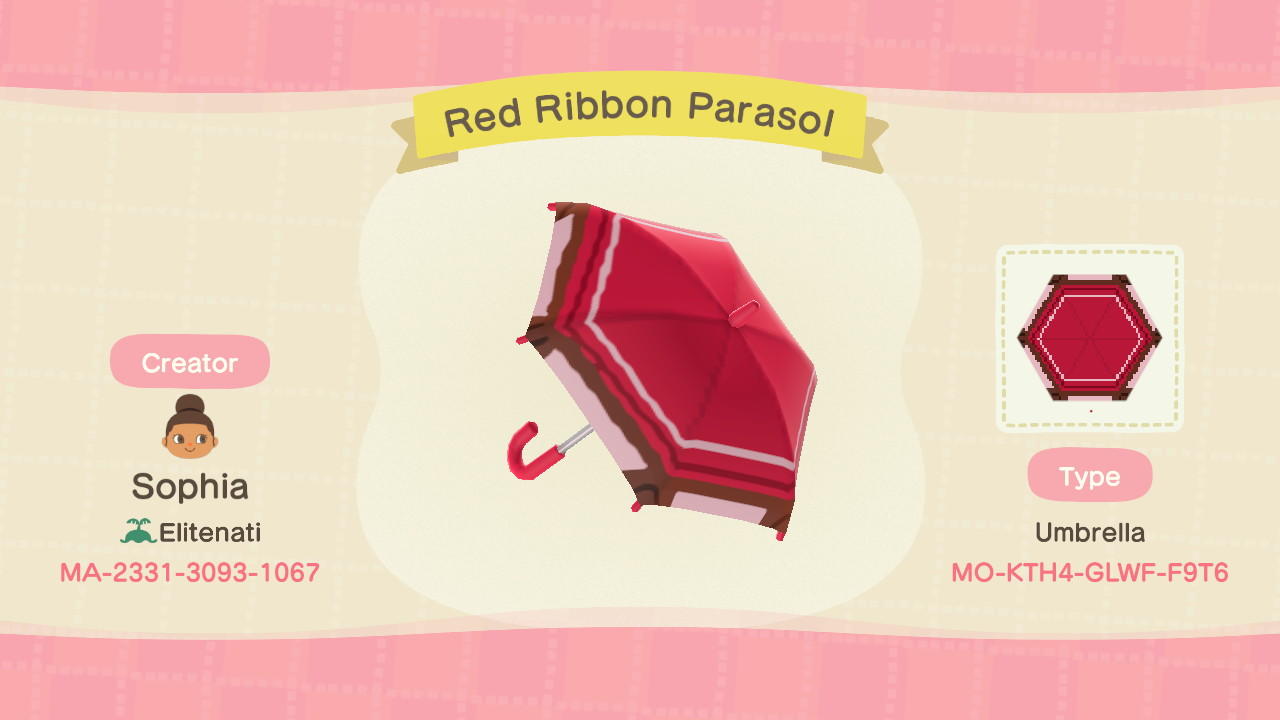 Animal Crossing Design Code: MO-KTH4-GLWF-F9T6 Red Ribbon Parasol