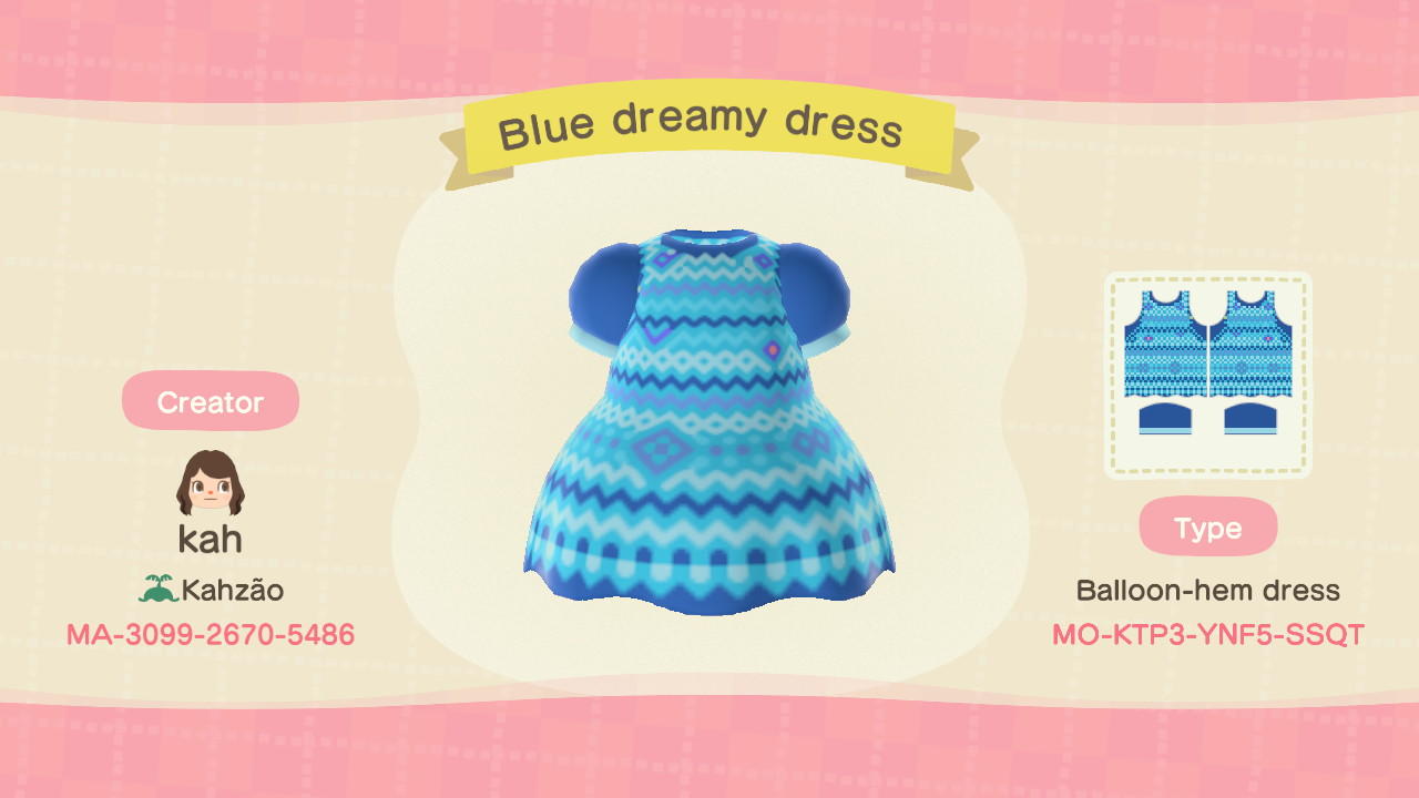 Animal Crossing Design Code: MO-KTP3-YNF5-SSQT Blue Dreamy Dress