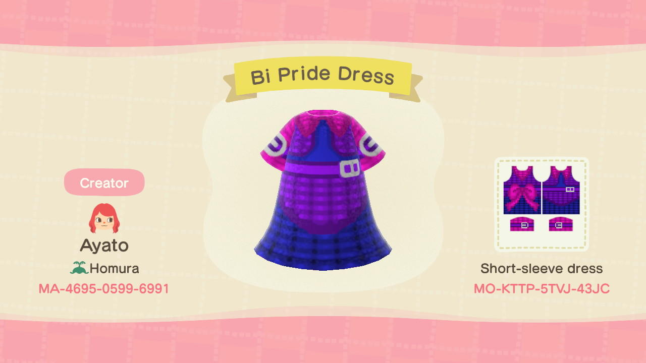 Animal Crossing Design Code: MO-KTTP-5TVJ-43JC Bi Pride Dress