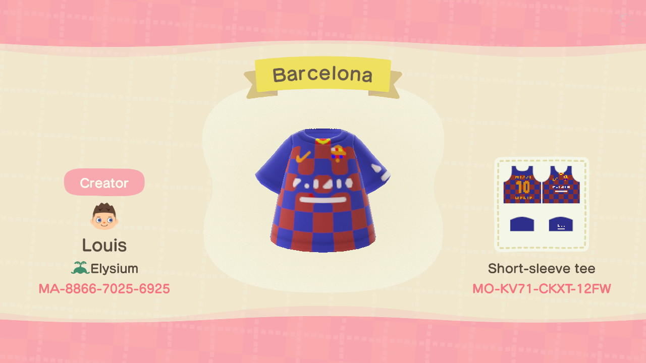 Animal Crossing Design Code: MO-KV71-CKXT-12FW FC Barcelona Shirt