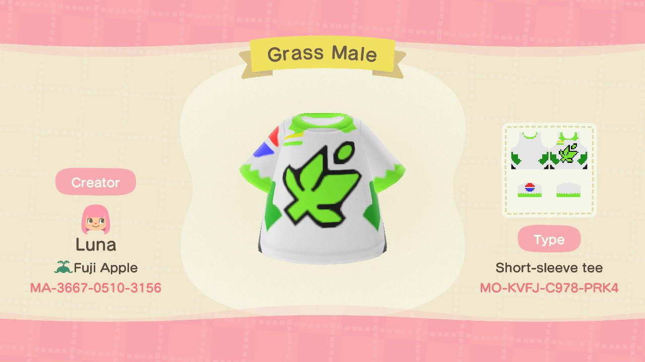 Animal Crossing Design Code: MO-KVFJ-C978-PRK4 Grass Male