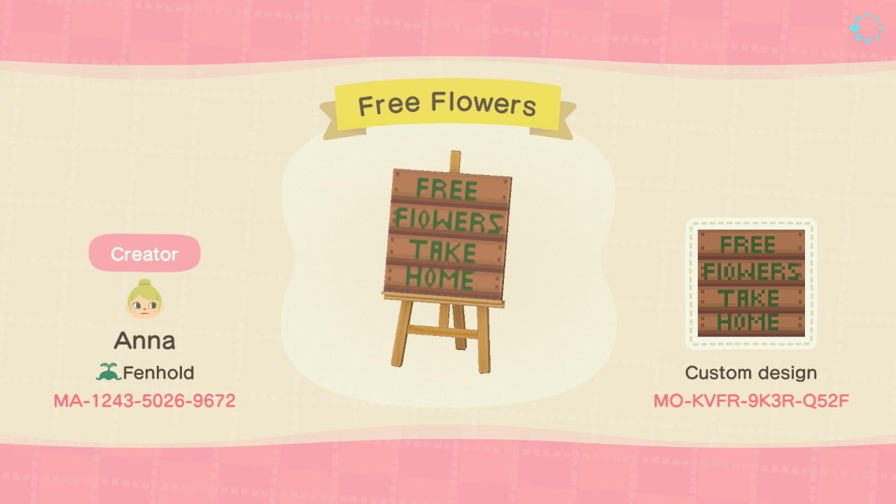 Animal Crossing Design Code: MO-KVFR-9K3R-Q52F Free Flowers