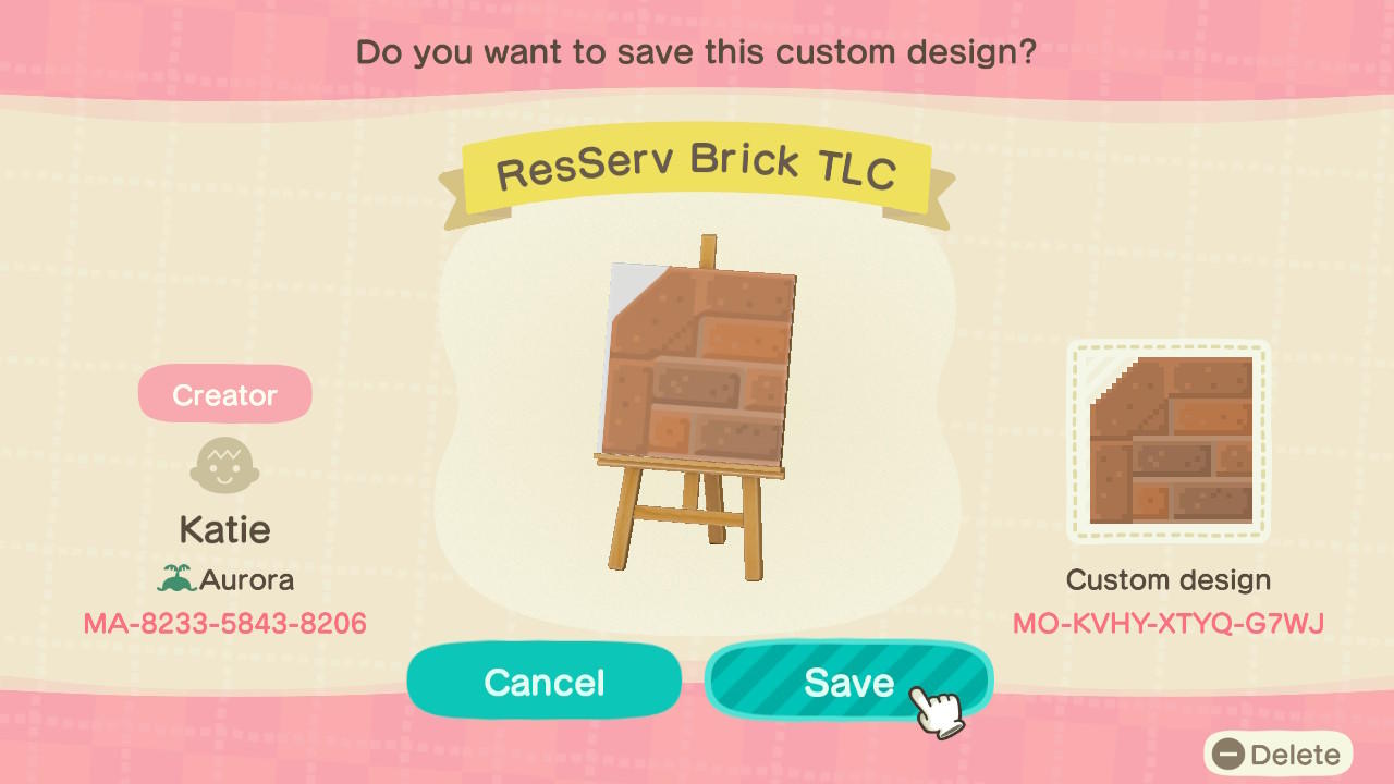 Animal Crossing Design Code: MO-KVHY-XTYQ-G7WJ ResServ Brick TLC