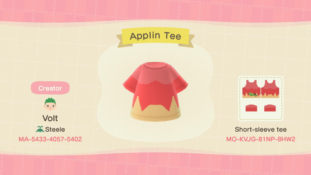 Animal Crossing Design Code: MO-KVJG-81NP-8HW2 Applin Tee