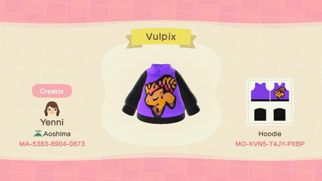 Animal Crossing Design Code: MO-KVM5-T4JY-PXBP Vulpix Hoodie