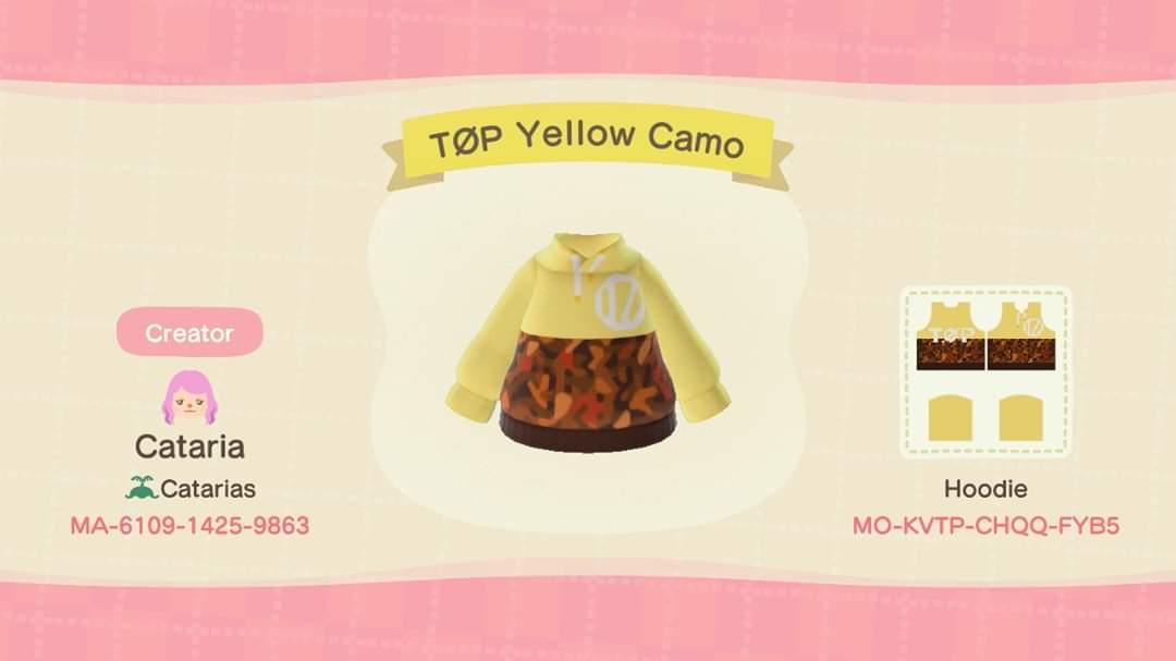 Animal Crossing Design Code: MO-KVTP-CHQQ-FYB5 TØP Yellow Camo