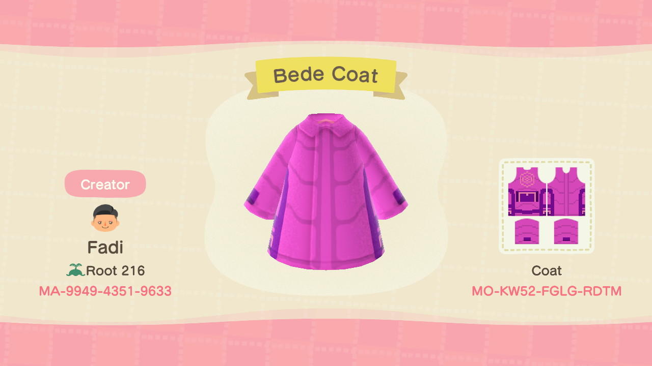 Animal Crossing Design Code: MO-KW52-FGLG-RDTM Bede Coat