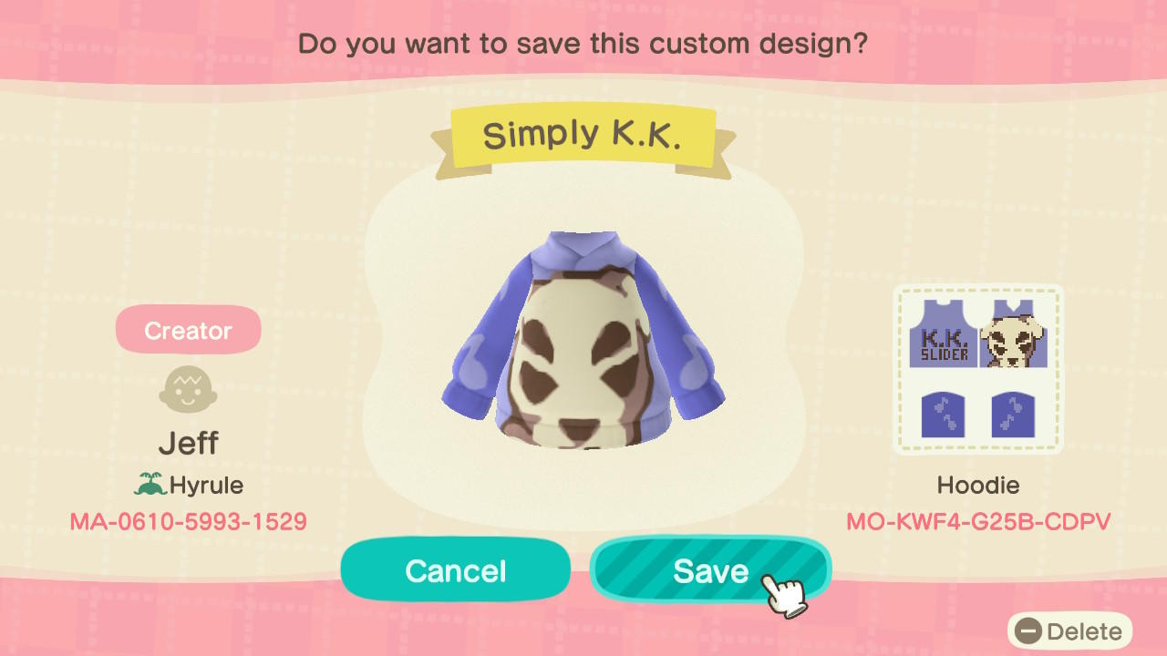 Animal Crossing Design Code: MO-KWF4-G25B-CDPV Simply K.K.