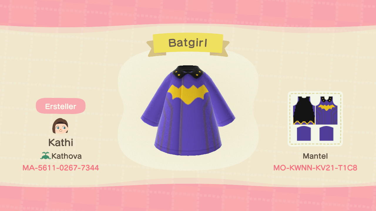 Animal Crossing Design Code: MO-KWNN-KV21-T1C8 Batgirl
