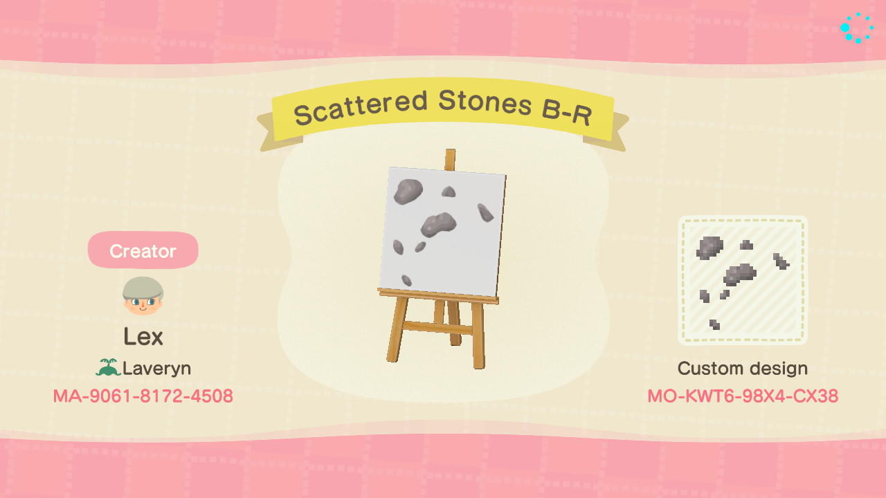 Animal Crossing Design Code: MO-KWT6-98X4-CX38 Scattered Stones B-R
