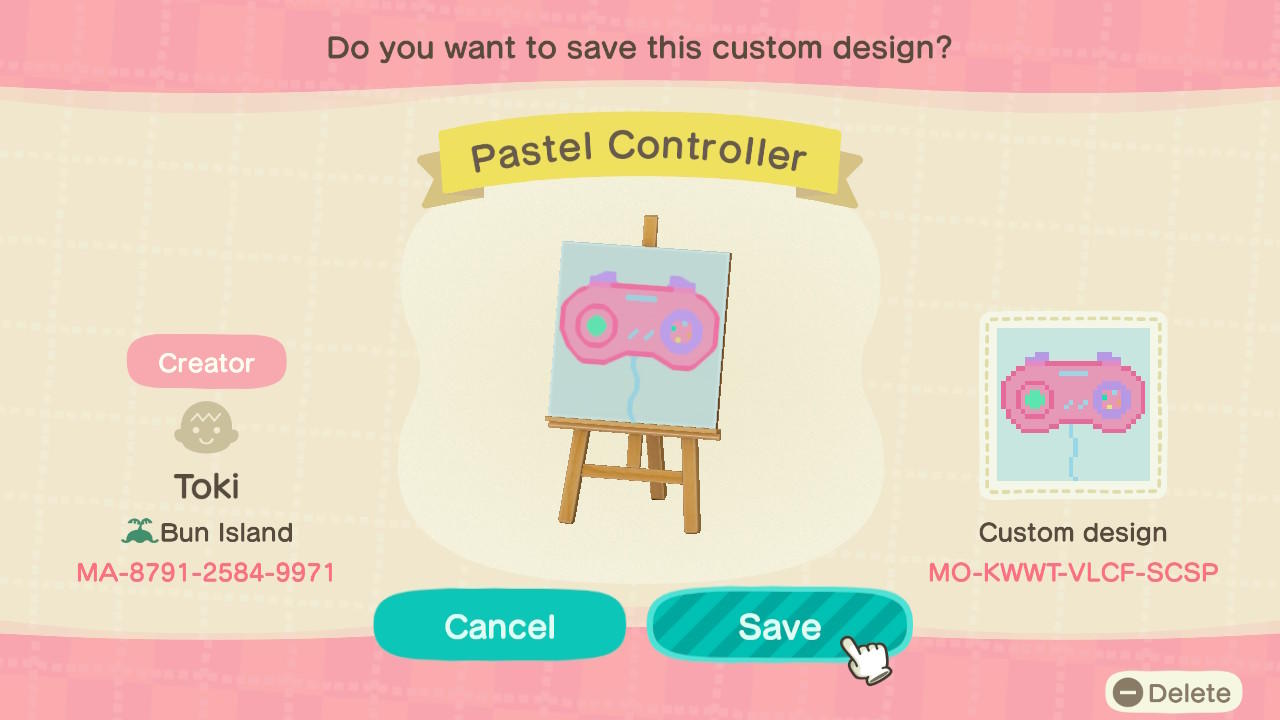 Animal Crossing Design Code: MO-KWWT-VLCF-SCSP Pastel Controller